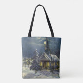Kerstmis, winterkerk in sneeuw met maan tote bag (Achterkant)