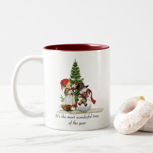 Kerstmis/WinterMok Tweekleurige Koffiemok (Met donut)