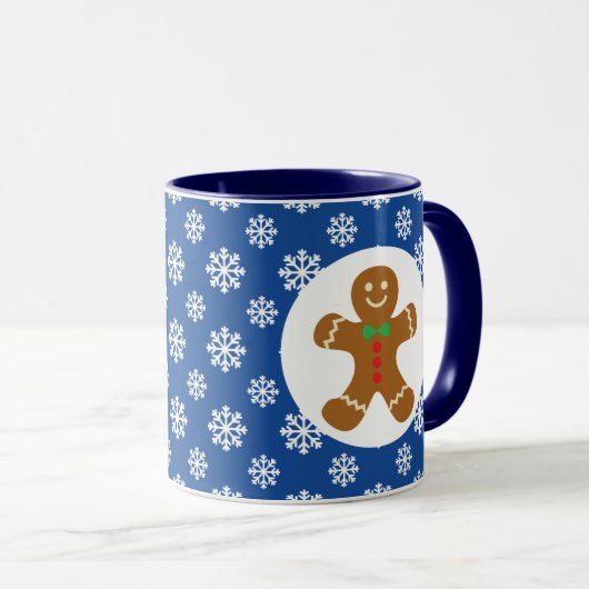 Kerstmis / Winterontbijtbrood Man Snowflakes Blue Mok (Voorkant rechts)