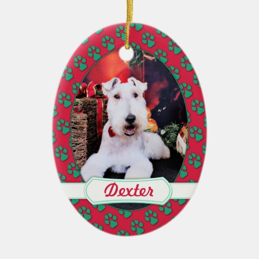 Kerstmis - Wire Fox Terrier - Dexter Keramisch Ornament (Voorkant)