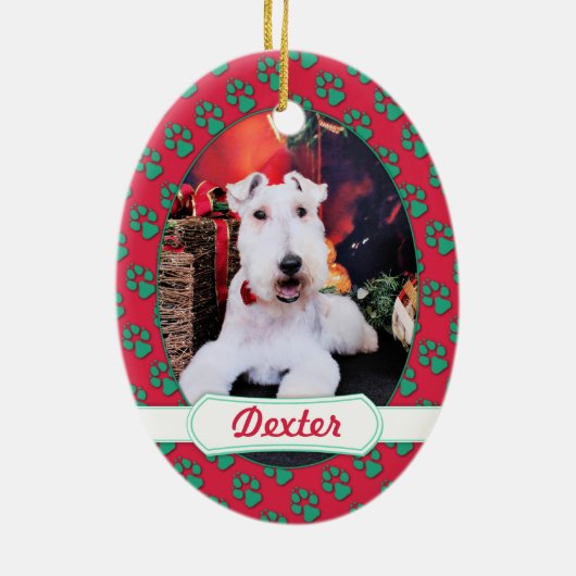 Kerstmis - Wire Fox Terrier - Dexter Keramisch Ornament (Achterkant)