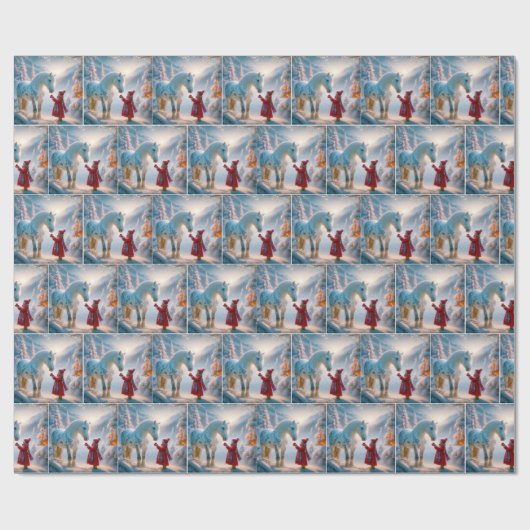 Kerstmis Wit Dappled Paard Cadeaupapier (Vlak)