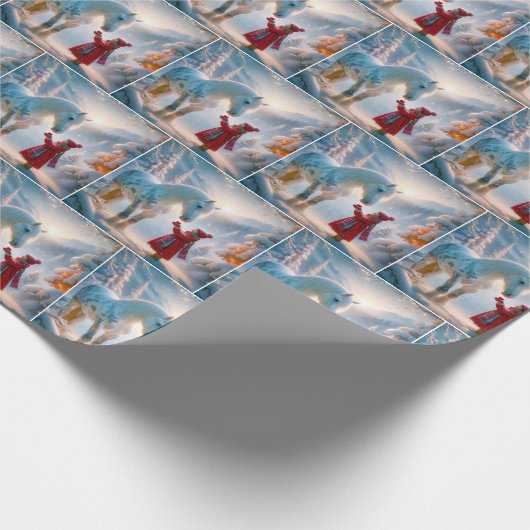 Kerstmis Wit Dappled Paard Cadeaupapier (Hoek)