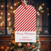 Kerstmis wit en rood gestreept cadeaulabel