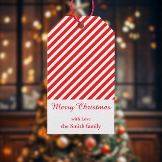 Kerstmis wit en rood gestreept cadeaulabel
