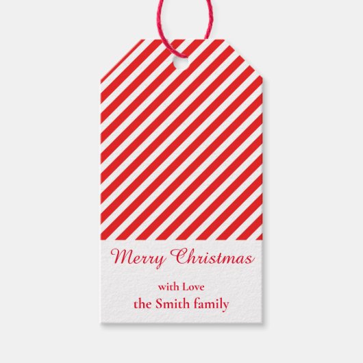Kerstmis wit en rood gestreept cadeaulabel (Voorkant)