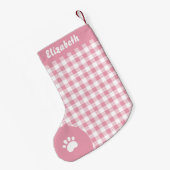 Kerstmis Wit en Roze Buffel Plaid Custom Kleine Kerstsok (Achterkant (Hangend))
