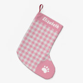 Kerstmis Wit en Roze Buffel Plaid Custom Kleine Kerstsok (Voorkant (Hangend))