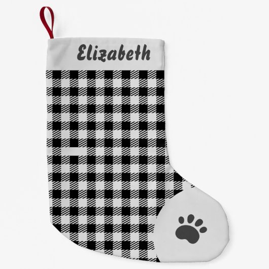 Kerstmis Wit en Zwart Buffel Plaid Custom Kleine Kerstsok (Voorkant)