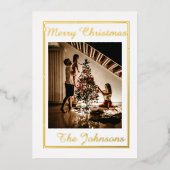 Kerstmis Wit Goud Eenvoudig Modern Foto Folie Feestdagenkaart (Voorkant)