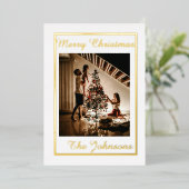 Kerstmis Wit Goud Eenvoudig Modern Foto Folie Feestdagenkaart (Staand Voorkant)