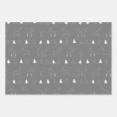 Kerstmis Wit Grijs en Zwart Woodlands Dieren Inpakpapier Vel (Voorkant 2)