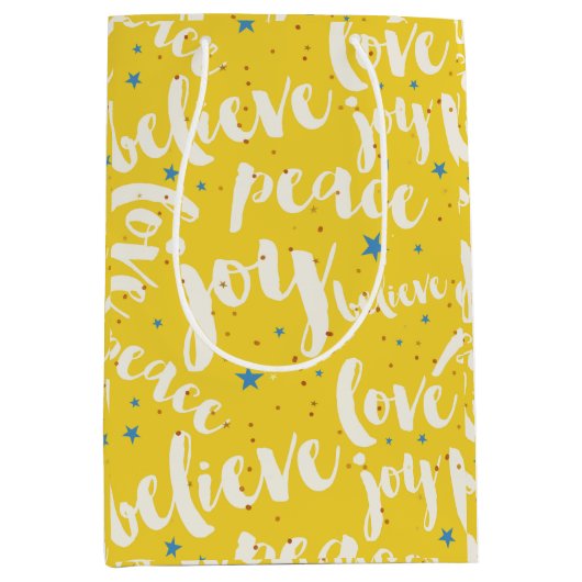 Kerstmis wit tekst ontwerp medium cadeauzakje (Voorkant)