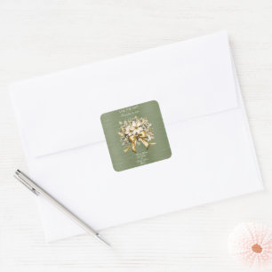 Kerstmis Wit Winterberry Bruiloft Save the Date Vierkante Sticker