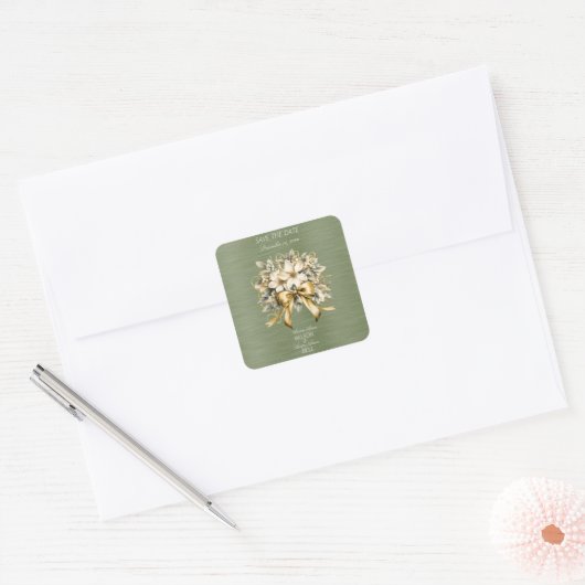 Kerstmis Wit Winterberry Bruiloft Save the Date Vierkante Sticker (Envelop)