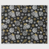 Kerstmis Wit Zwart Goud Bells Baubles Sneeuwvlok Cadeaupapier (Vlak)