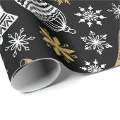 Kerstmis Wit Zwart Goud Bells Baubles Sneeuwvlok Cadeaupapier (Rol Hoek)
