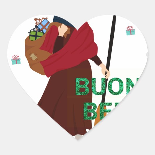 Kerstmis Witch buona Befana Hart Sticker (Voorkant)
