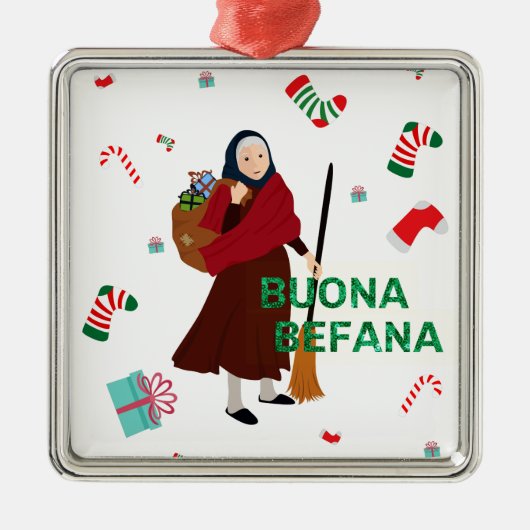 Kerstmis Witch buona Befana Metalen Ornament (Voorkant)