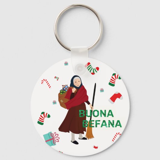 Kerstmis Witch buona Befana Sleutelhanger (Voorkant)