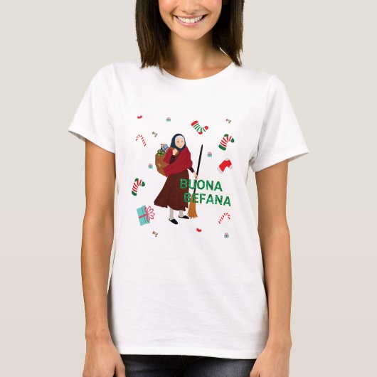 Kerstmis Witch buona Befana T-shirt (Voorkant)