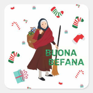 Kerstmis Witch buona Befana Vierkante Sticker