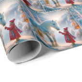 Kerstmis Witte Appelschimmel Paard Cadeaupapier (Rol Hoek)