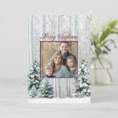 Kerstmis witte berken besneeuwd bos kaart (Staand voorkant)