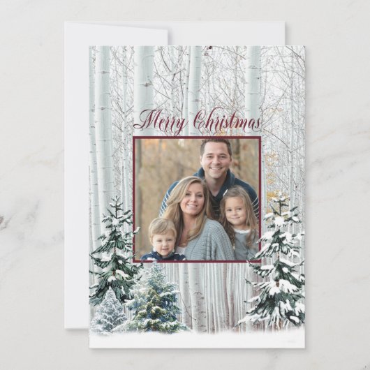 Kerstmis Witte Berkenbomen Besneeuwd Boslandschap  Kaart (Voorkant)