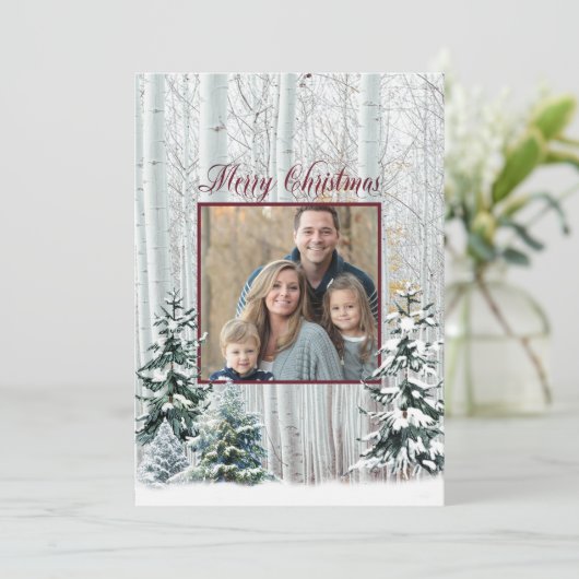 Kerstmis Witte Berkenbomen Besneeuwd Boslandschap  Kaart (Staand voorkant)