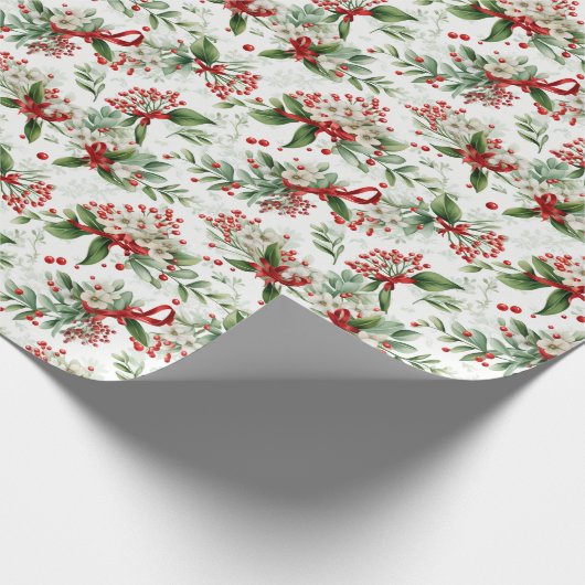Kerstmis witte bloemen en rode bessen cadeaupapier (Hoek)