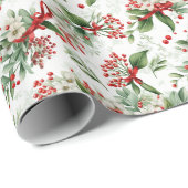 Kerstmis witte bloemen en rode bessen cadeaupapier (Rol Hoek)