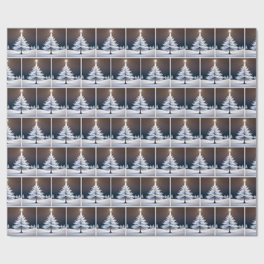 Kerstmis witte dennenboom en ster cadeaupapier (Vlak)