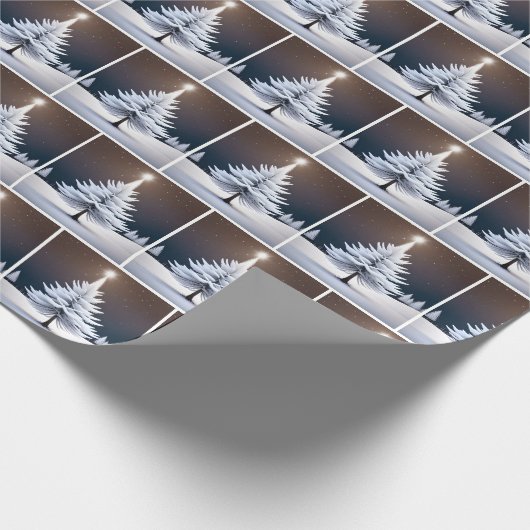 Kerstmis witte dennenboom en ster cadeaupapier (Hoek)