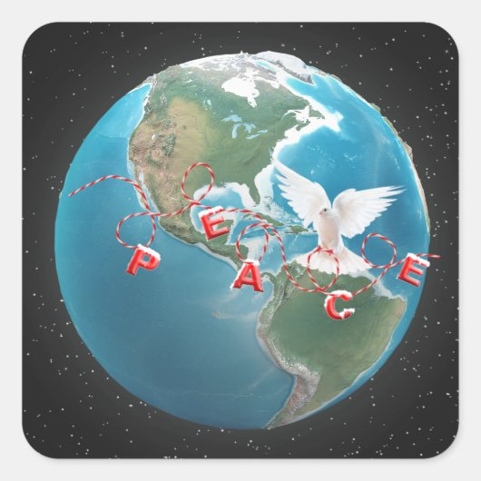 Kerstmis: Witte duif op Wereldbol Vierkante Sticker (Voorkant)