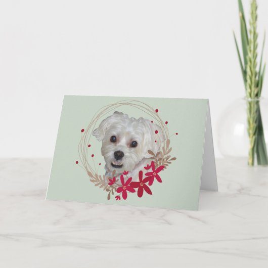 Kerstmis, Witte hond van Pet Feestdagen Kaart (Voorkant)