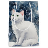 Kerstmis witte kat in sneeuwvlokken medium cadeauzakje (Voorkant)
