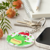Kerstmis Witte Kikker Santa Hoed Patroon Novelty Sleutelhanger (Voorkant Rechts)