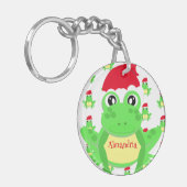 Kerstmis Witte Kikker Santa Hoed Patroon Novelty Sleutelhanger (Voorkant Links)