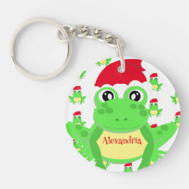 Kerstmis Witte Kikker Santa Hoed Patroon Novelty Sleutelhanger