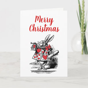 Kerstmis Witte Konijn Trompettist Alice in Wonderl Feestdagen Kaart