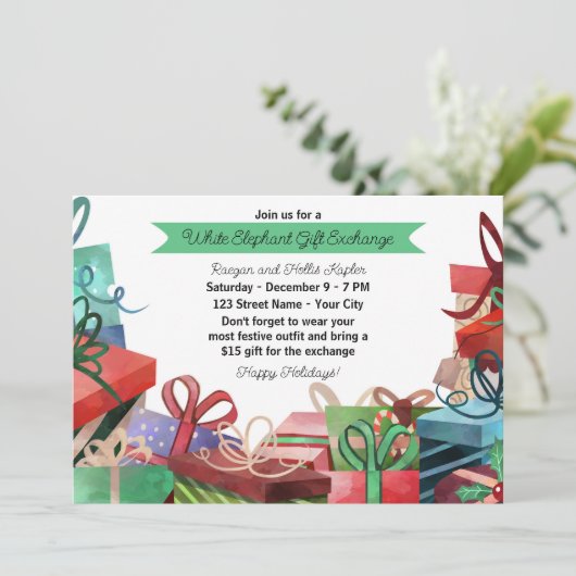 Kerstmis Witte Olifant Party uitnodiging (Staand voorkant)