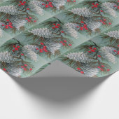 Kerstmis, witte pine met rode bessen cadeaupapier (Hoek)