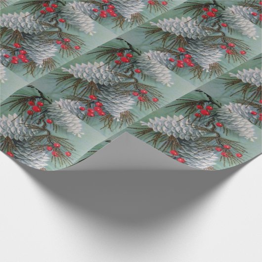 Kerstmis, witte pine met rode bessen cadeaupapier (Hoek)