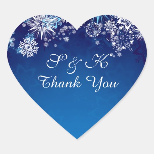 Kerstmis witte sneeuwvlokken op blauw hart gevormd hart sticker (Voorkant)