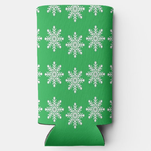 Kerstmis witte sneeuwvlokken op groen seltzer blikjeskoeler (Achterkant)