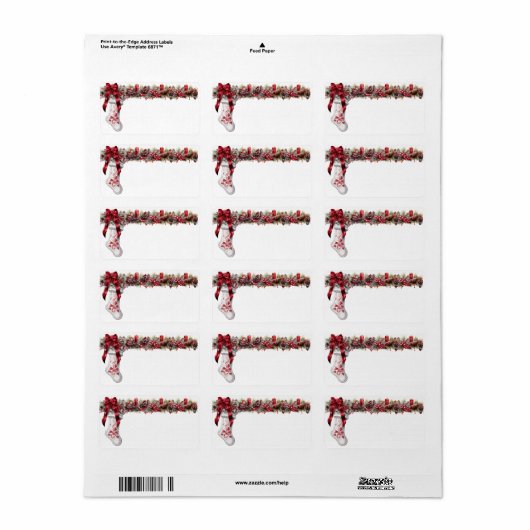 Kerstmis Witte Sock Red Satijnen Lint   Etiket (Full Sheet)