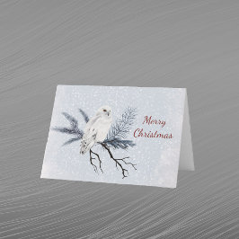 Kerstmis Witte Uil Dennen Tak Aquarel  Feestdagen Kaart