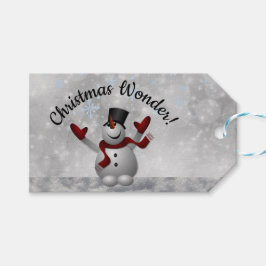 Kerstmis Wonder Sneeuwman Flutterende Sneeuwvlokke Cadeaulabel