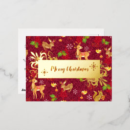 Kerstmis Woodland Wine. Gepersonaliseerd. Goud. Folie Feestdagen Briefkaart